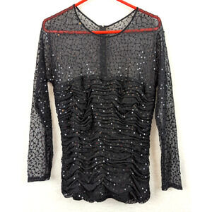Tadashi Shoji sz XL Sequin Sheer Top black stretchy party women 0145